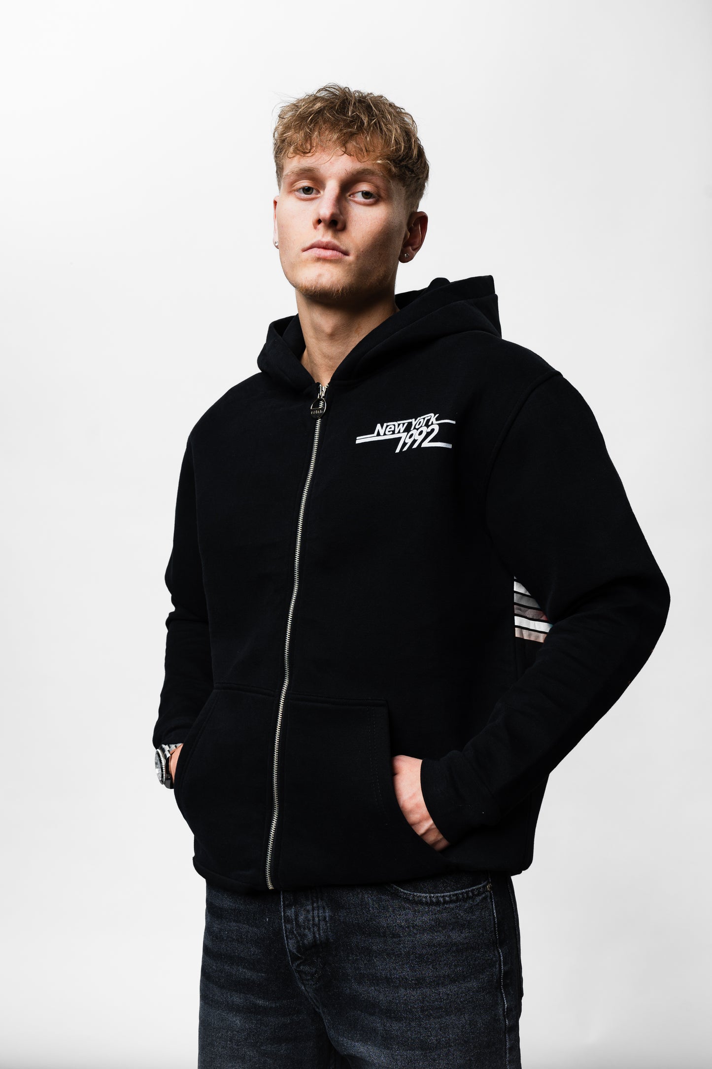 New York Black Zip Oversize Hoodie C-1074