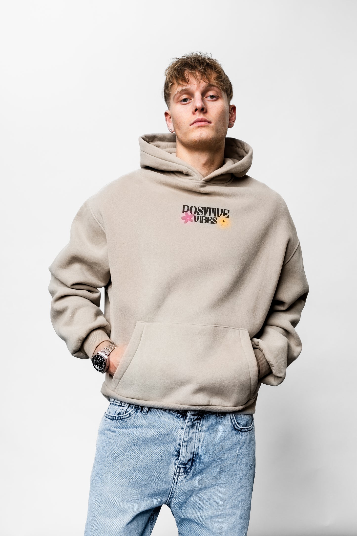 Positive Vibes Brauner Oversize-Hoodie C-1025