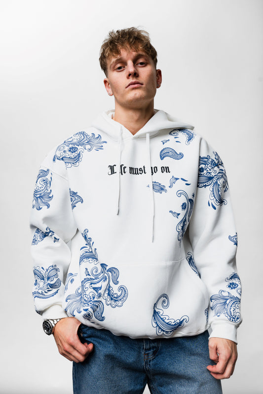 White And Blue Oversize Hoodie B-1076