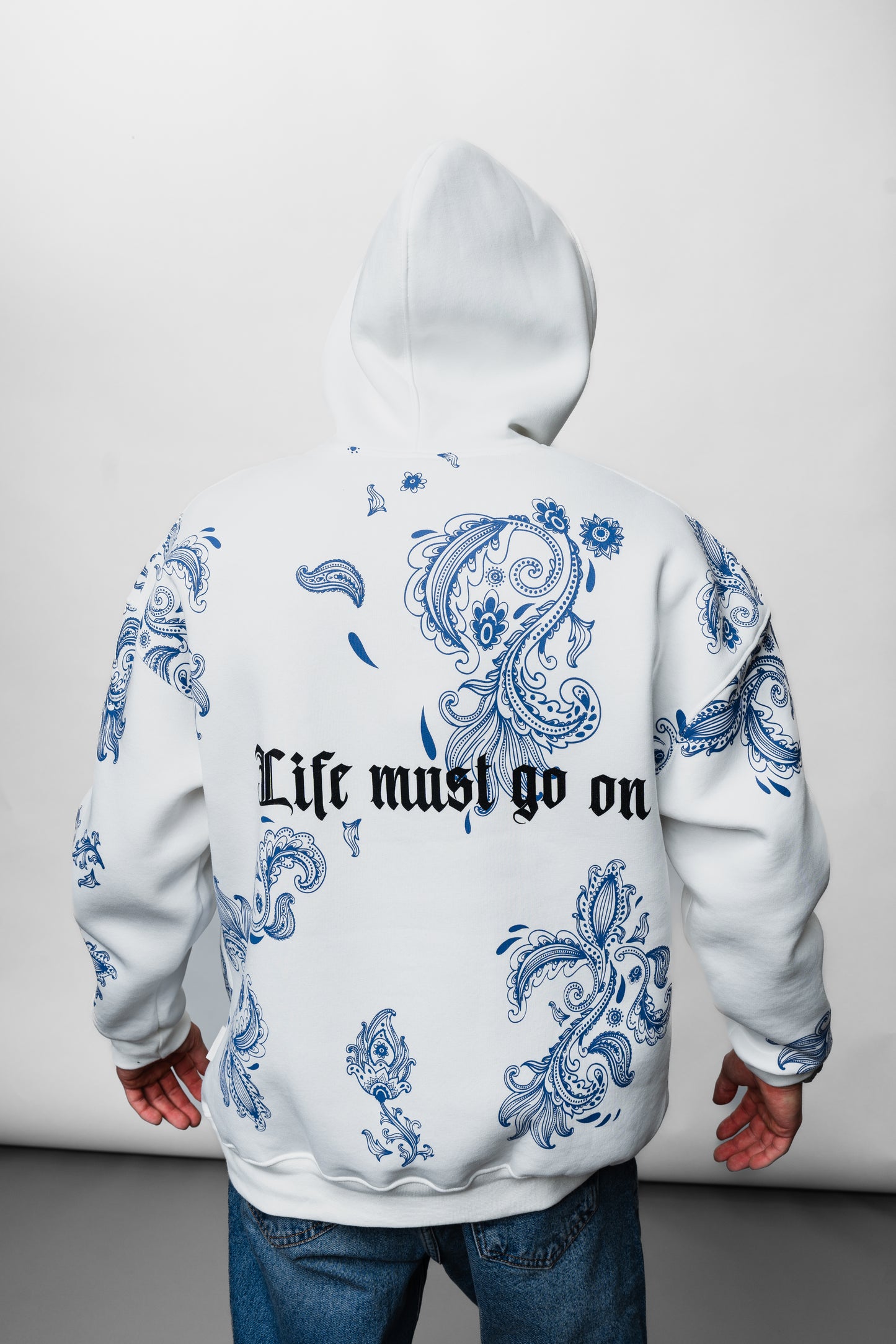 White And Blue Oversize Hoodie B-1076