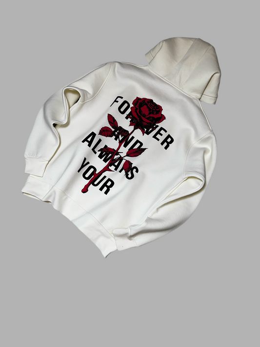 Rose White Oversize Hoodie C-1021