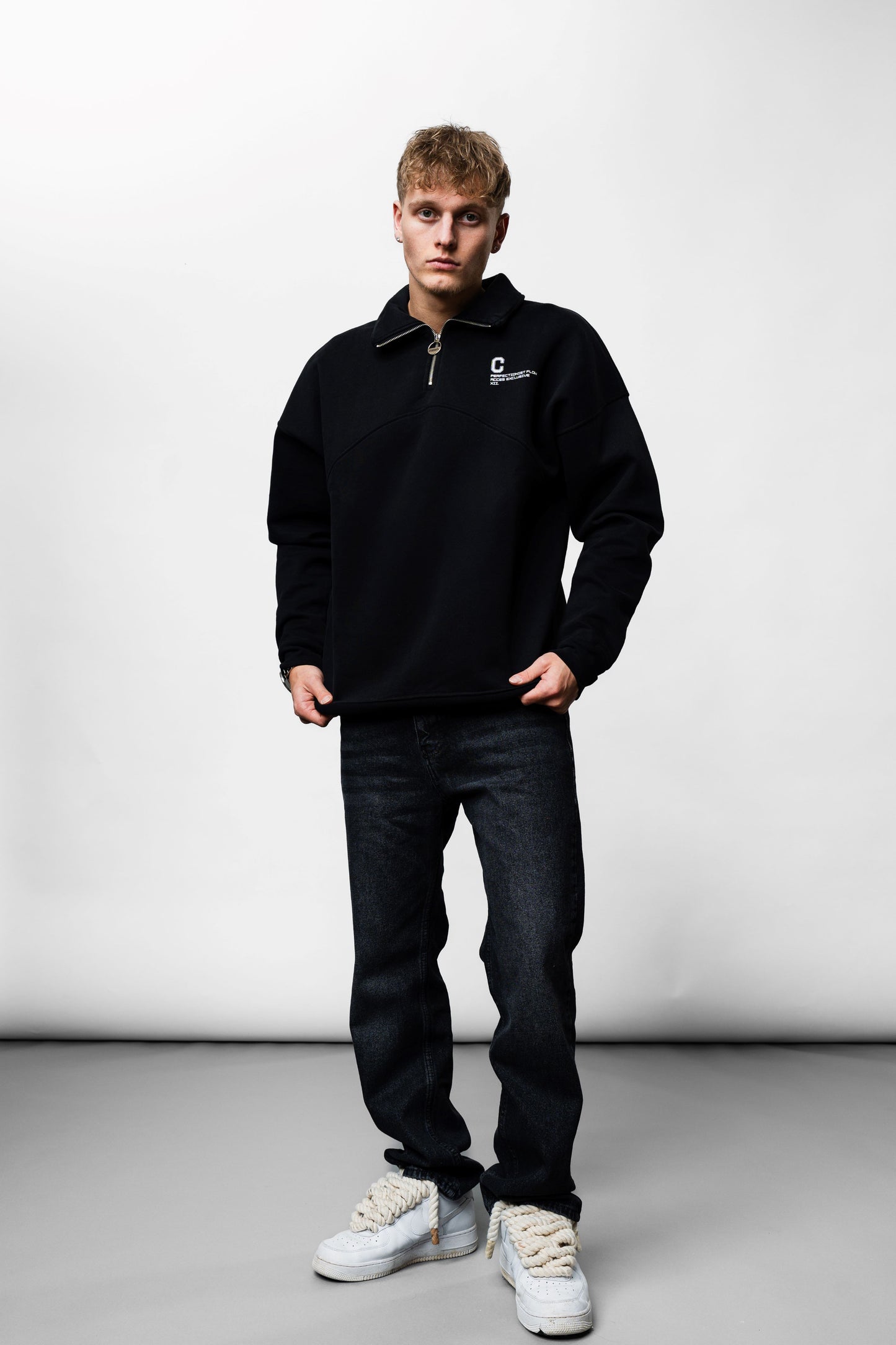 Zip Black Oversize Sweater C-1045