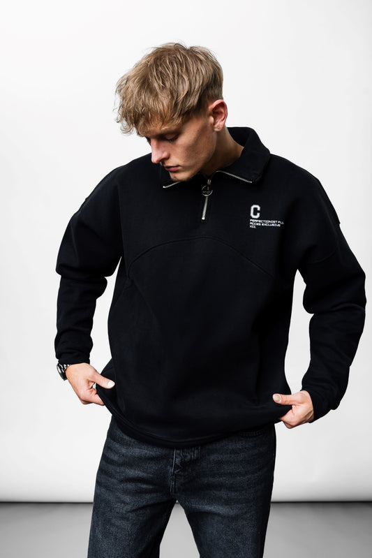 Zip Black Oversize Sweater C-1045