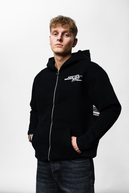 New York Black Zip Oversize Hoodie C-1074