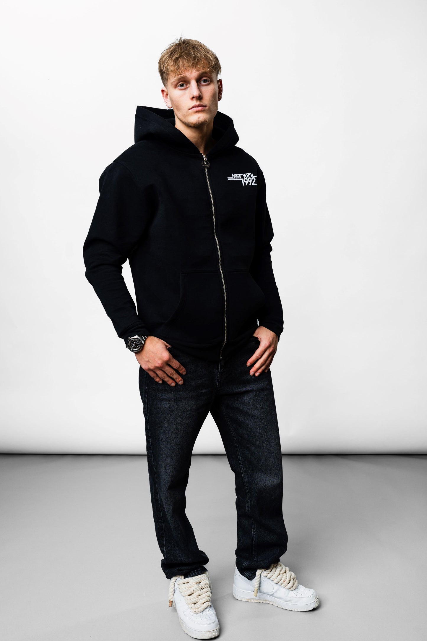 New York Black Zip Oversize Hoodie C-1074