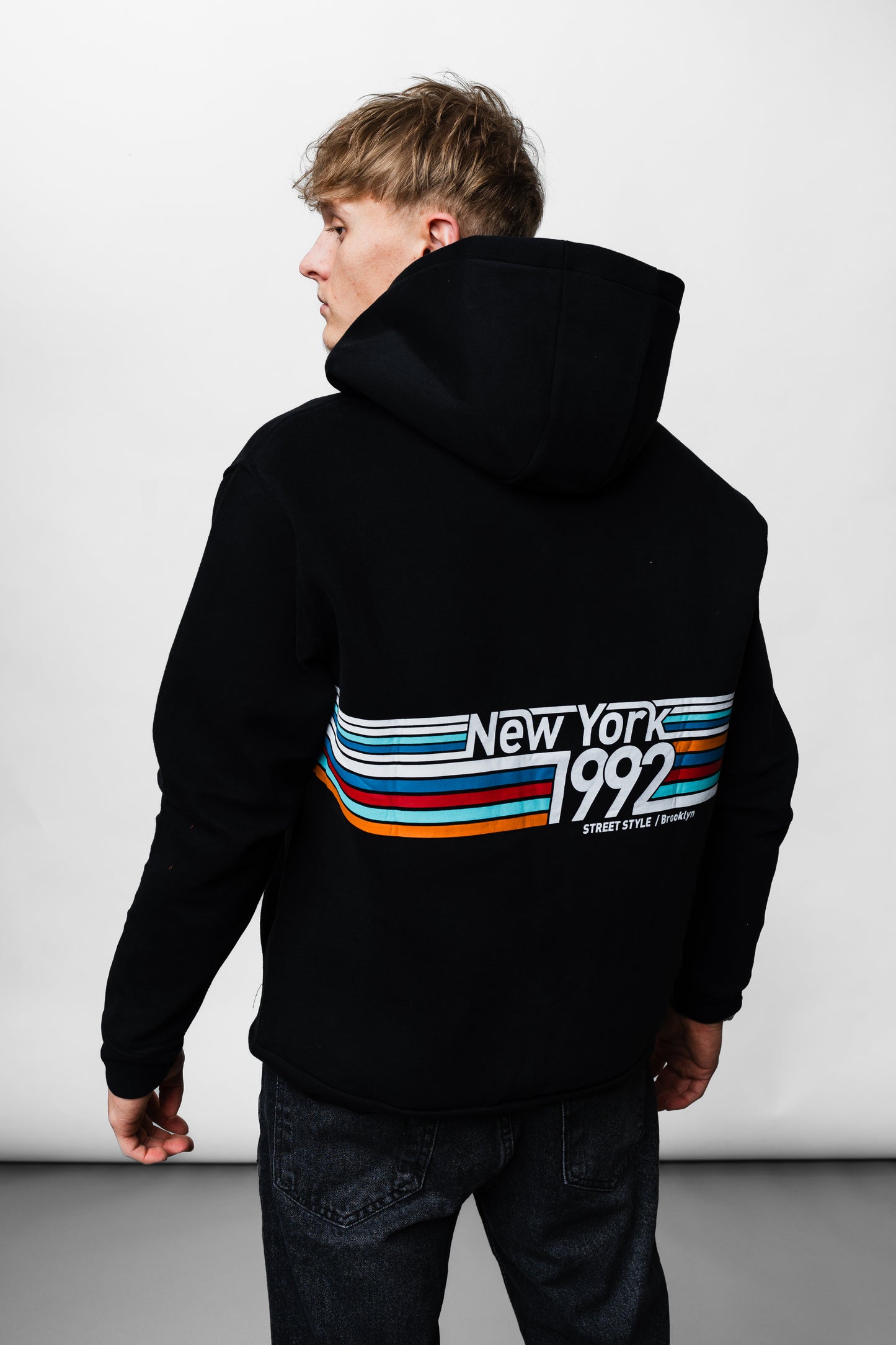 New York Black Zip Oversize Hoodie C-1074