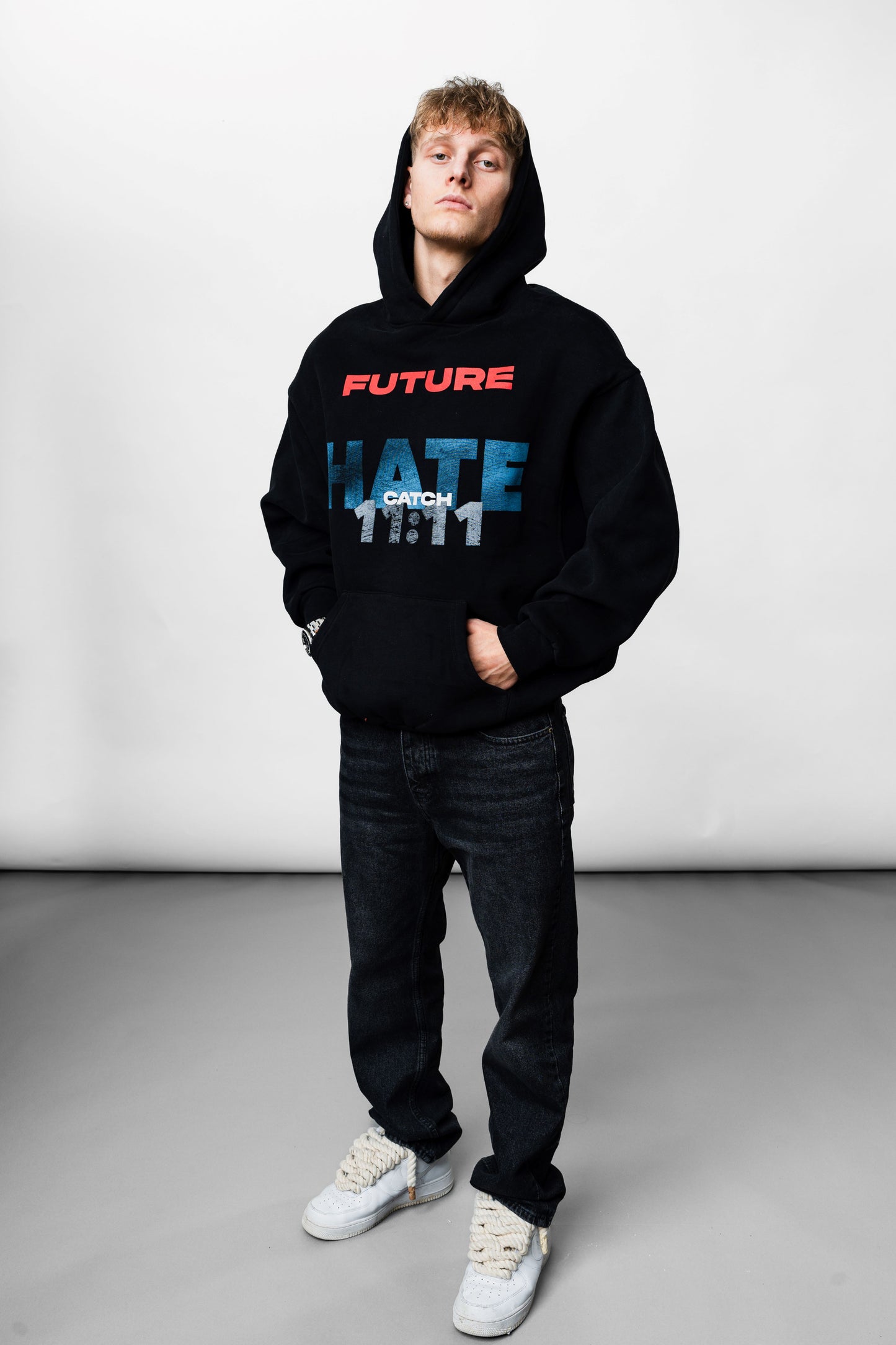 Hate Love Black Oversize Hoodie C-1018
