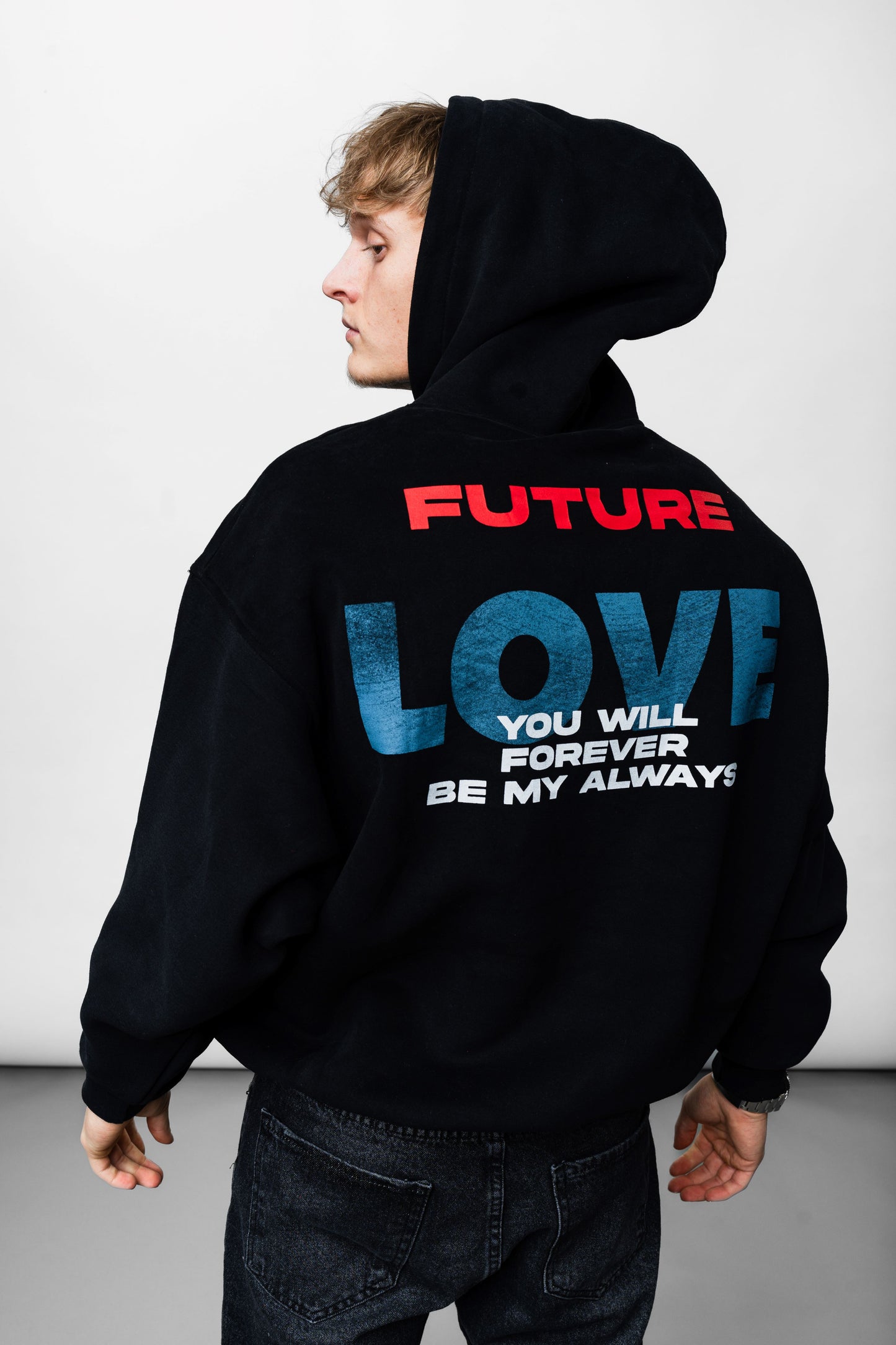 Hate Love Black Oversize Hoodie C-1018