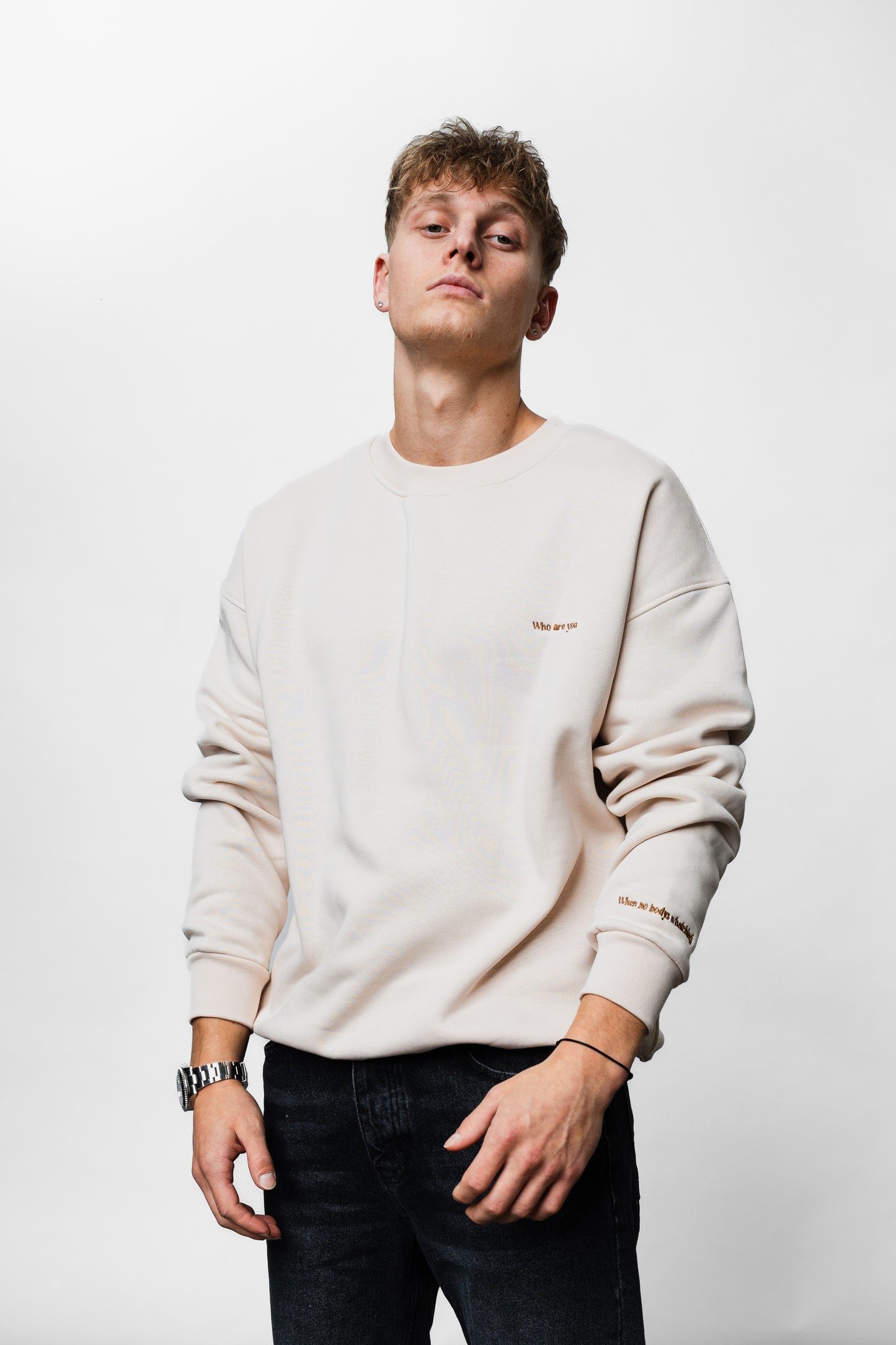 Who Are You Cream Oversize Sweatshirt C-1054