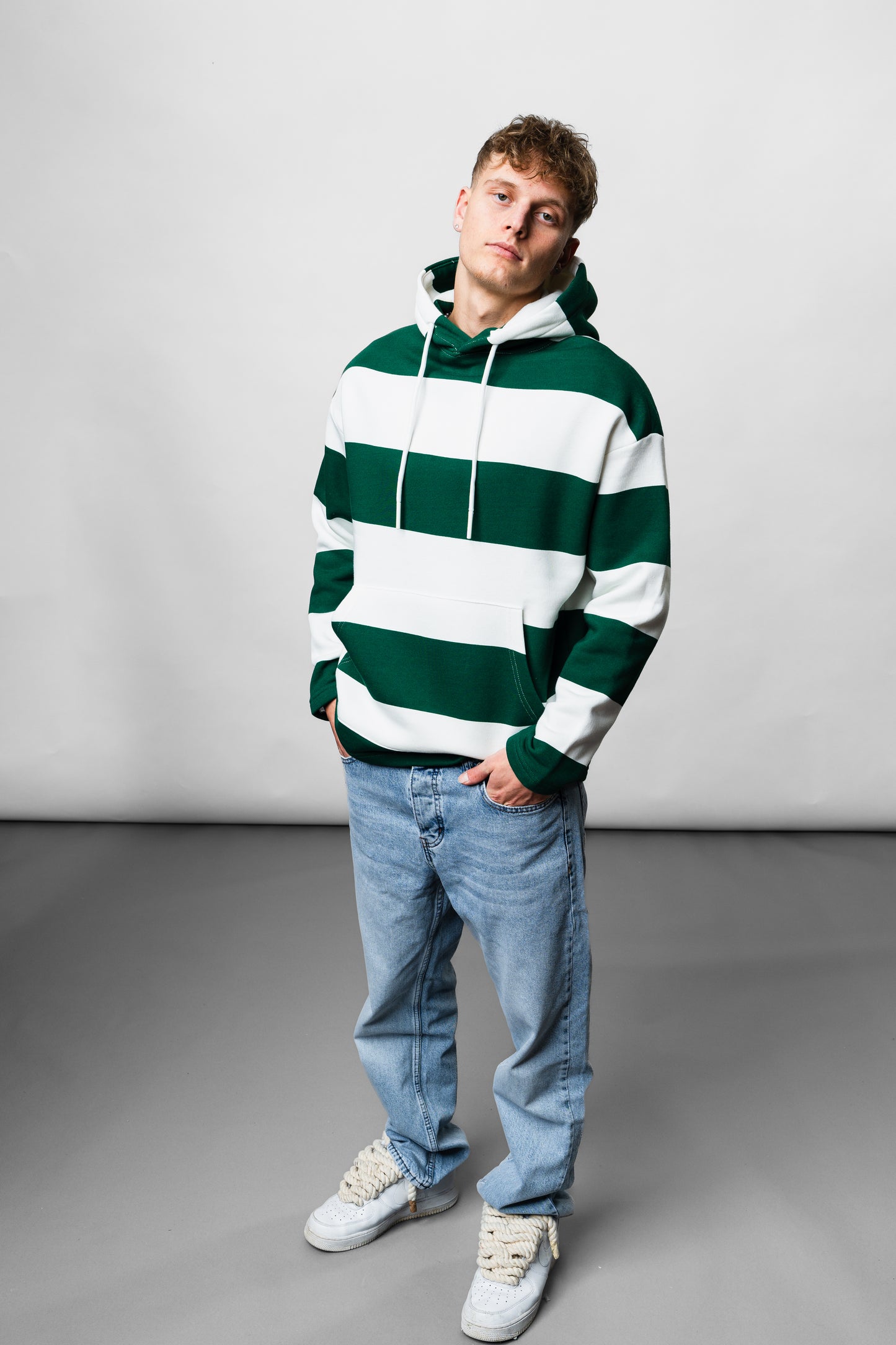 Stripes Green Oversize Hoodie C-1057