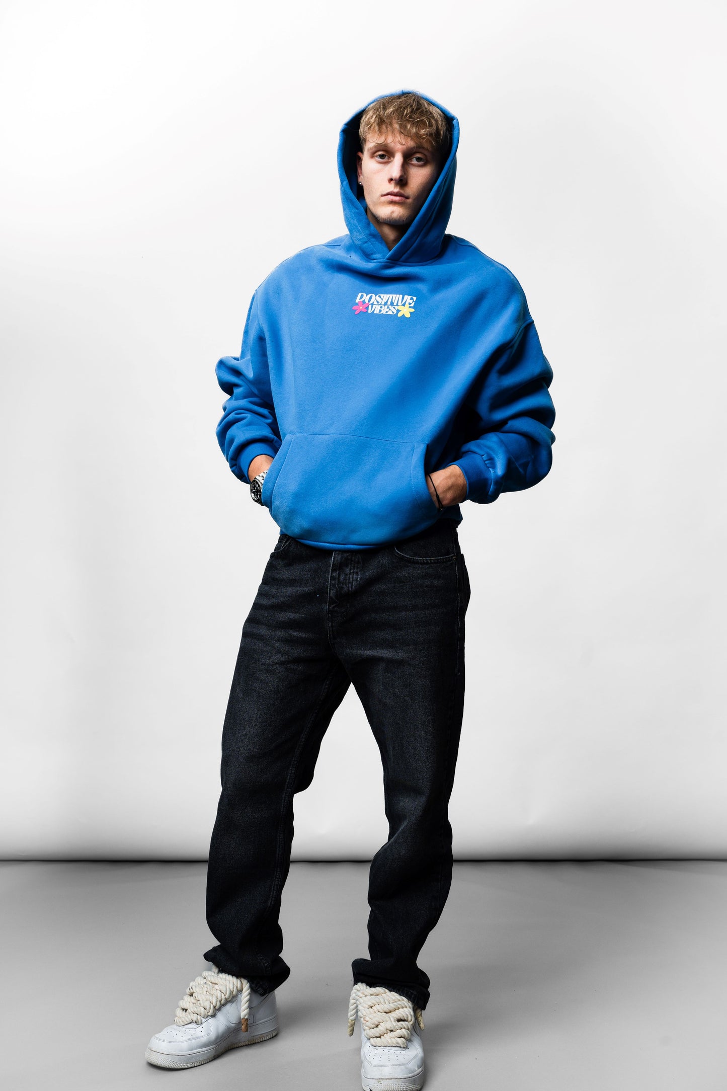 Positive Vibes Blue Oversize Hoodie C-1024