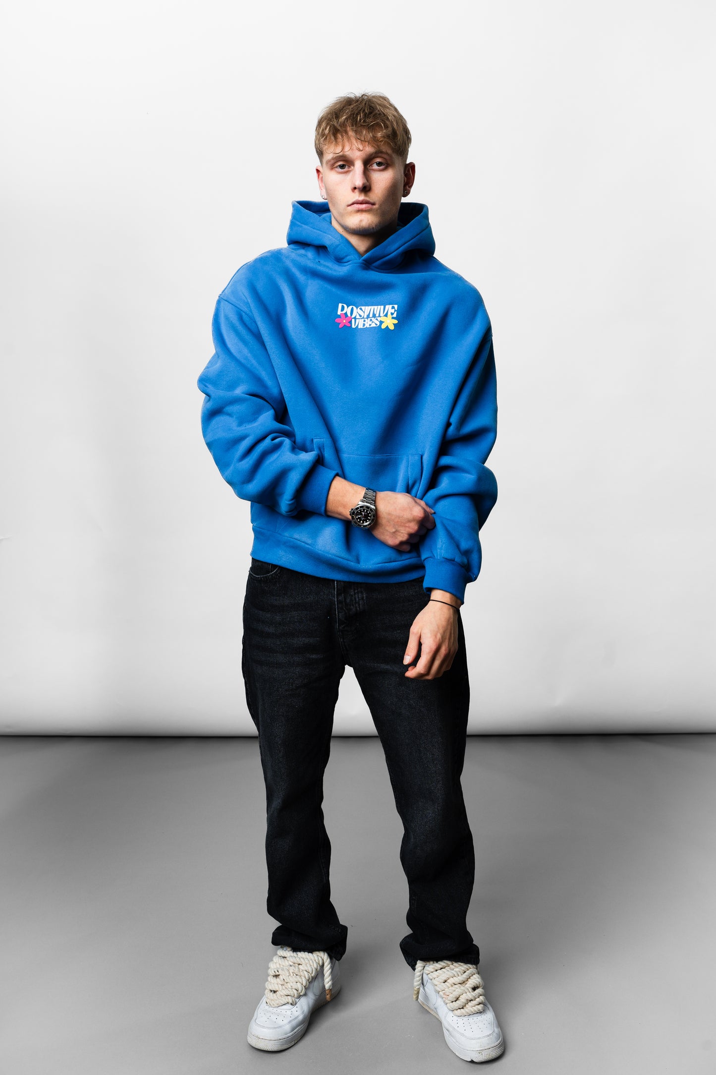 Positive Vibes Blue Oversize Hoodie C-1024