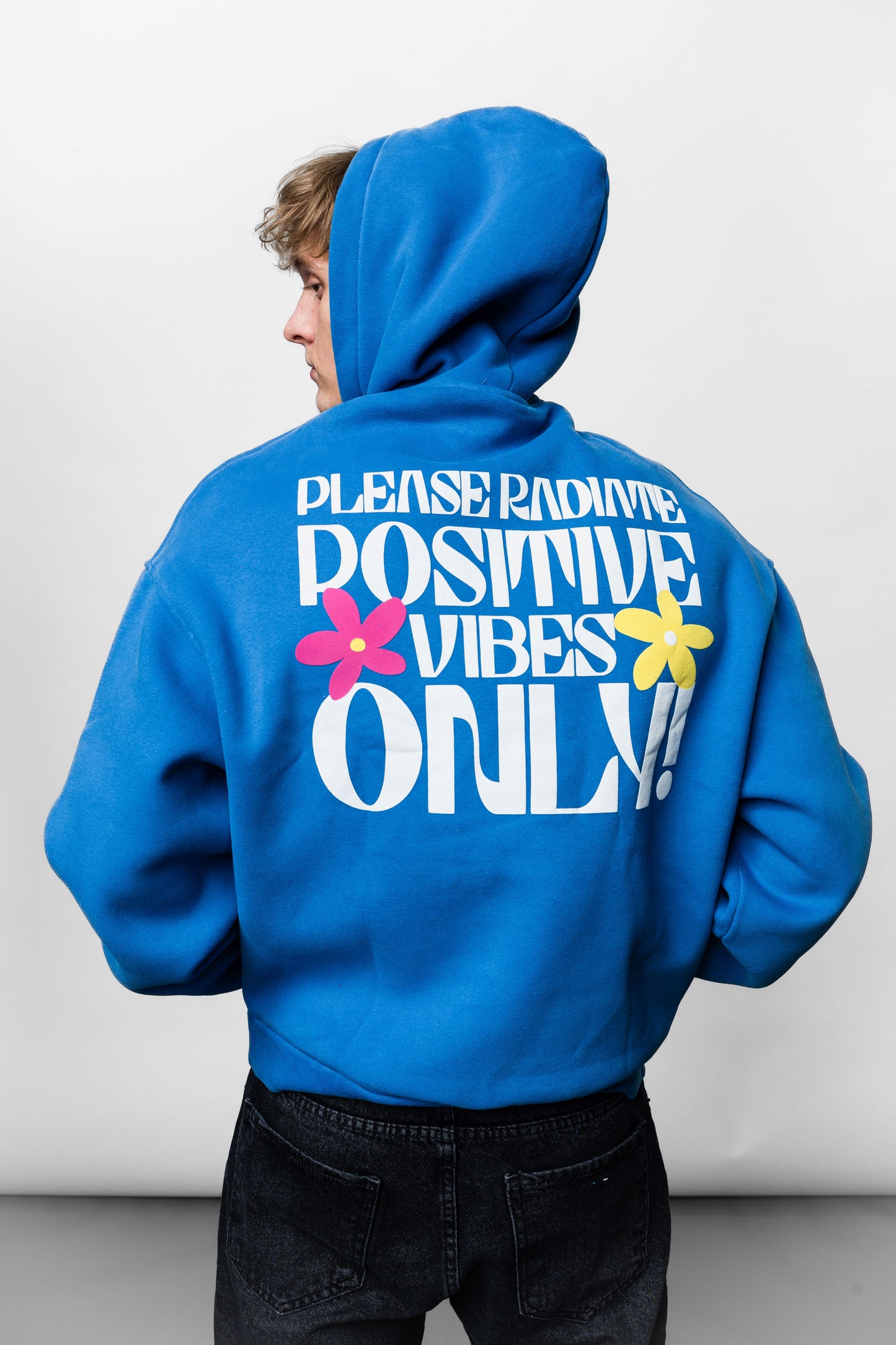 Positive Vibes Blue Oversize Hoodie C-1024