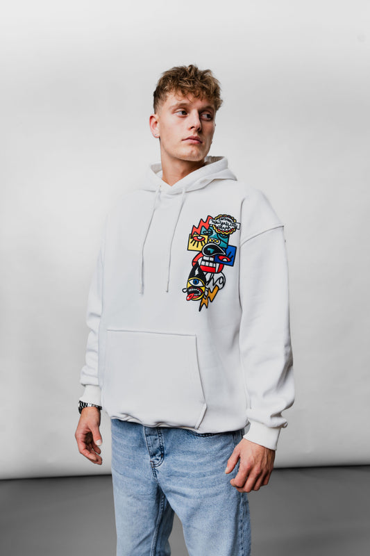 New York Graffiti White Oversize Hoodie B-1030