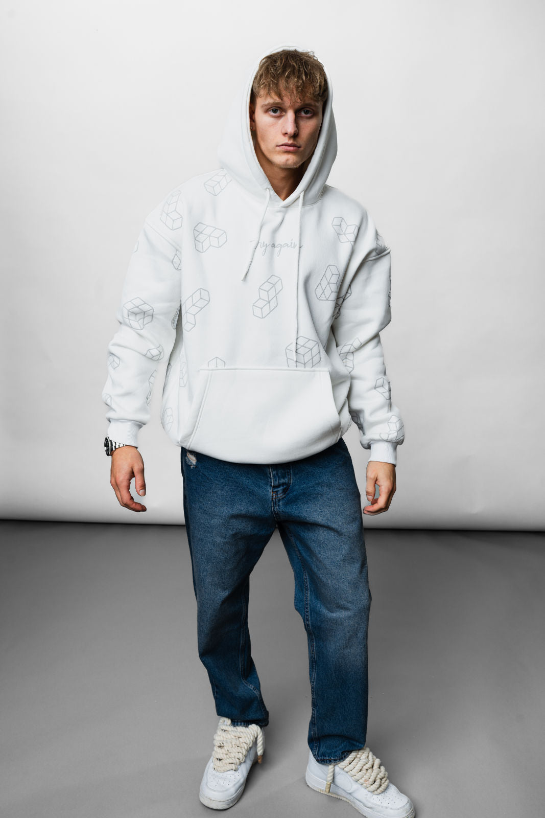 White Tetris Oversize Hoodie B-1065