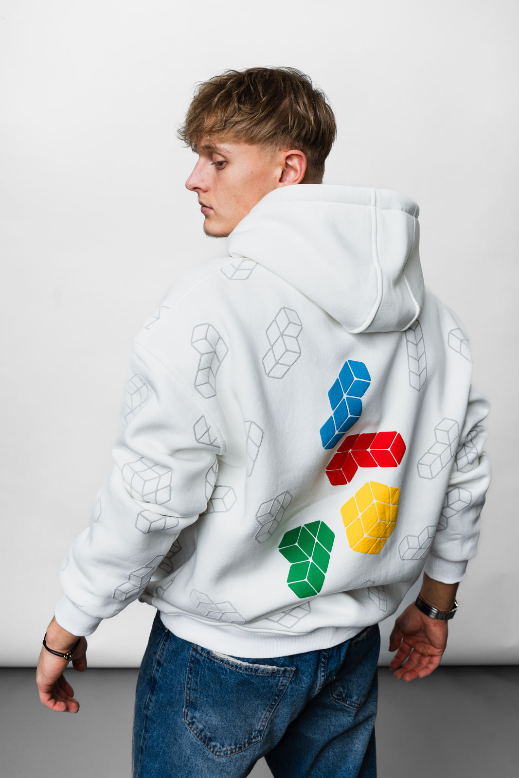 White Tetris Oversize Hoodie B-1065