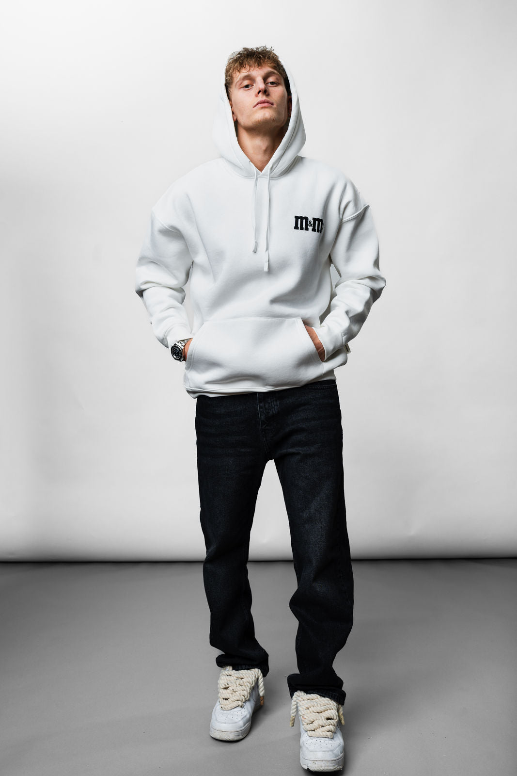 White Oversize M&M's Hoodie JJ-1004