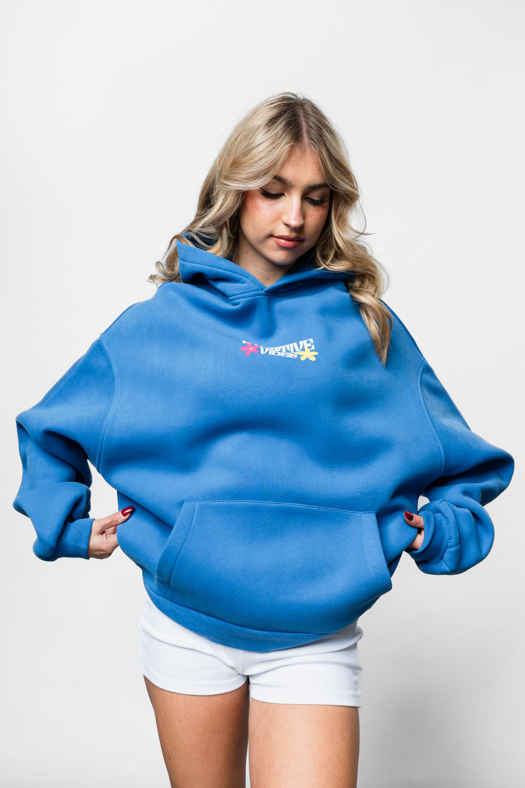 Positive Vibes Blue Oversize Hoodie C-1024