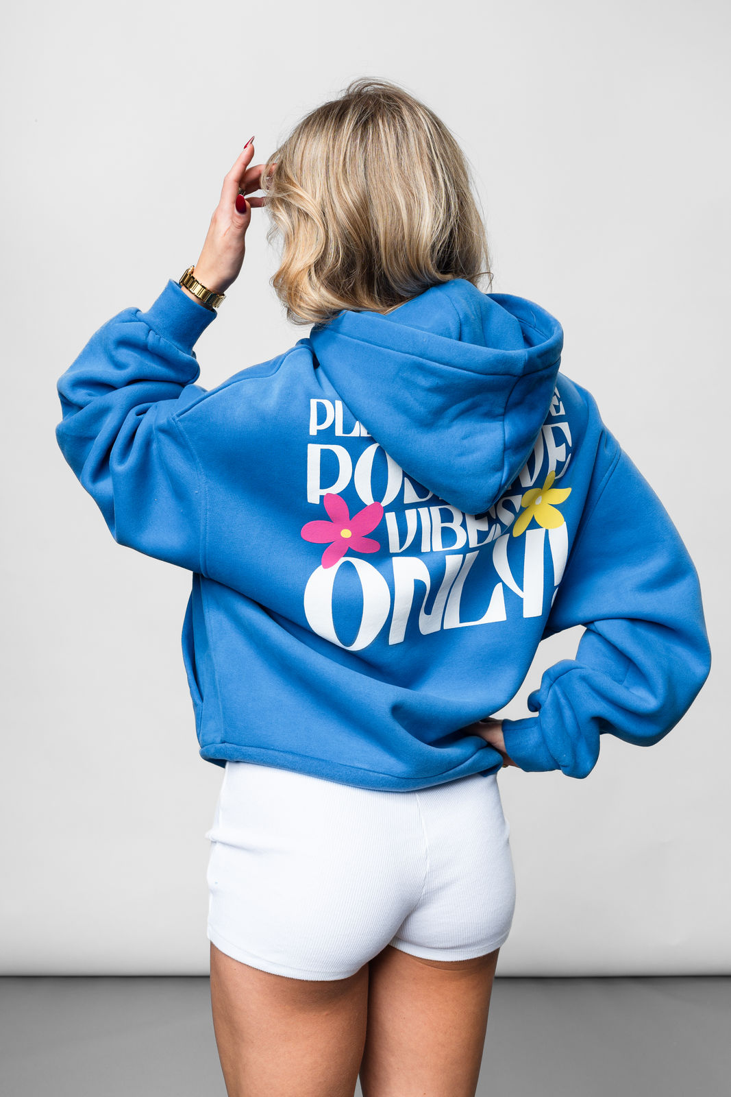 Positive Vibes Blue Oversize Hoodie C-1024